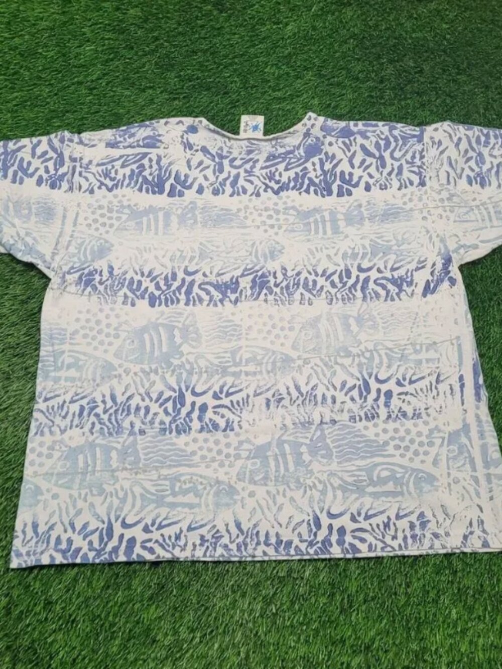 VTG 90s Coastal Fish AOP Ocean Life Art Tee Mens XL USA Made Oversized Boxy